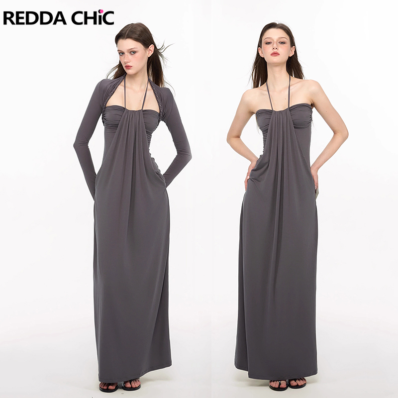 Maxi Dress Halter - REDDACHiC-Conjunto de vestido trenzado elegante para
