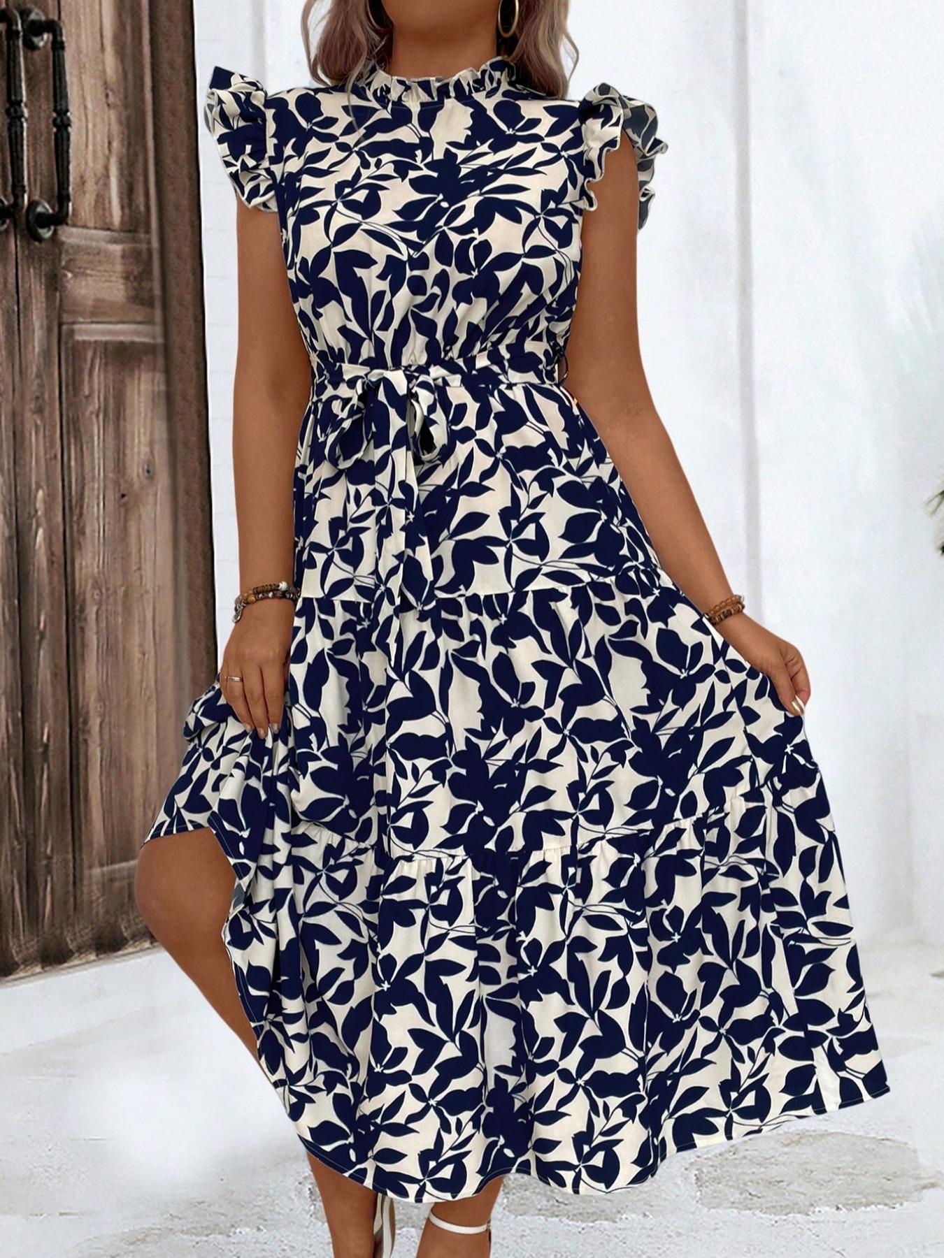 Romper Floral Print - Vestido de talla grande con volantes