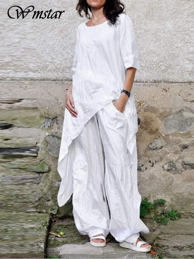 Linen Pant Wide - Wmstar-Conjunto de dos piezas para mujer,