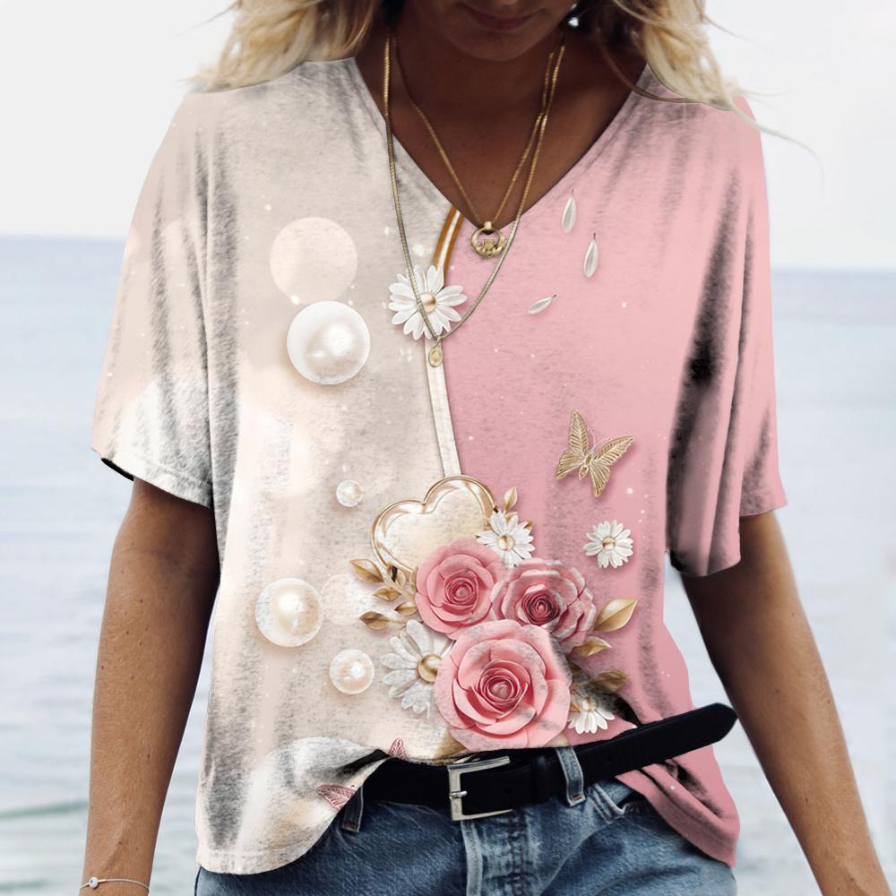 Romper Floral Print - Camiseta de Manga Corta con Cuello