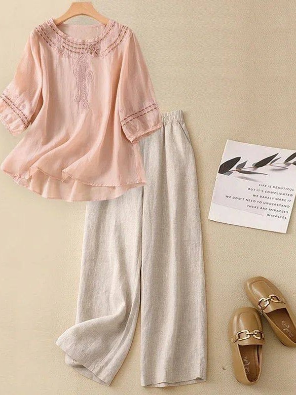 Conjunto de Lino y Algodón de  - Linen Pant Wide reseña y precio