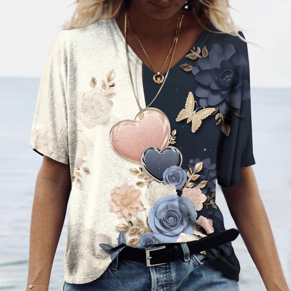 Camiseta de Manga Corta con Cu - Romper Floral Print reseña y precio